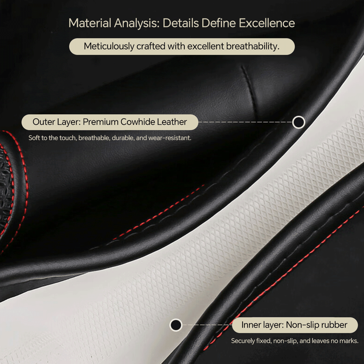 Customized Auto Leather Car Steering Wheel Cover for Honda Civic, CR-Z, Insight, S2000, 14" - 14.25" (Black+Red Line-Small Size)