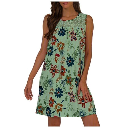 

Dresses for Women Sweater Dress Women s Leisure Trendy Splicing Lace Floral Print Crew Neck Sleeveless Dress Summer Savings Summer Dresses Red Dresses for Women Womens Dress Pants Green L