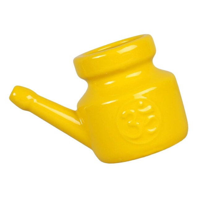 PEACNNG Leakproof Ceramic Neti Pot for Effective Sinus Rinse 350ml Capacity Yellow 5.51 Inchx3.94 Inchx4.13 Inch