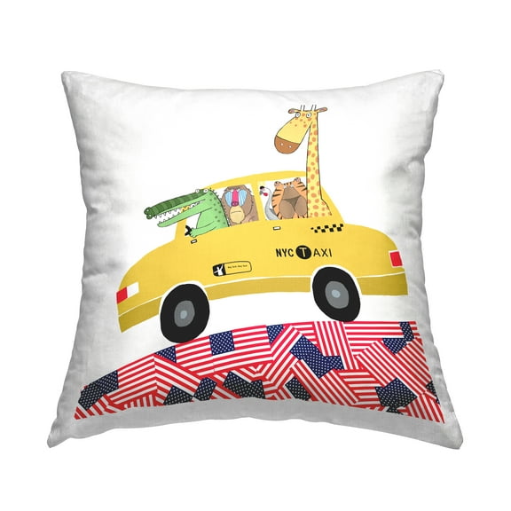 Stupell Industries Animals in NY Taxi Square Decorative Printed Throw Pillow, 18 x 18
