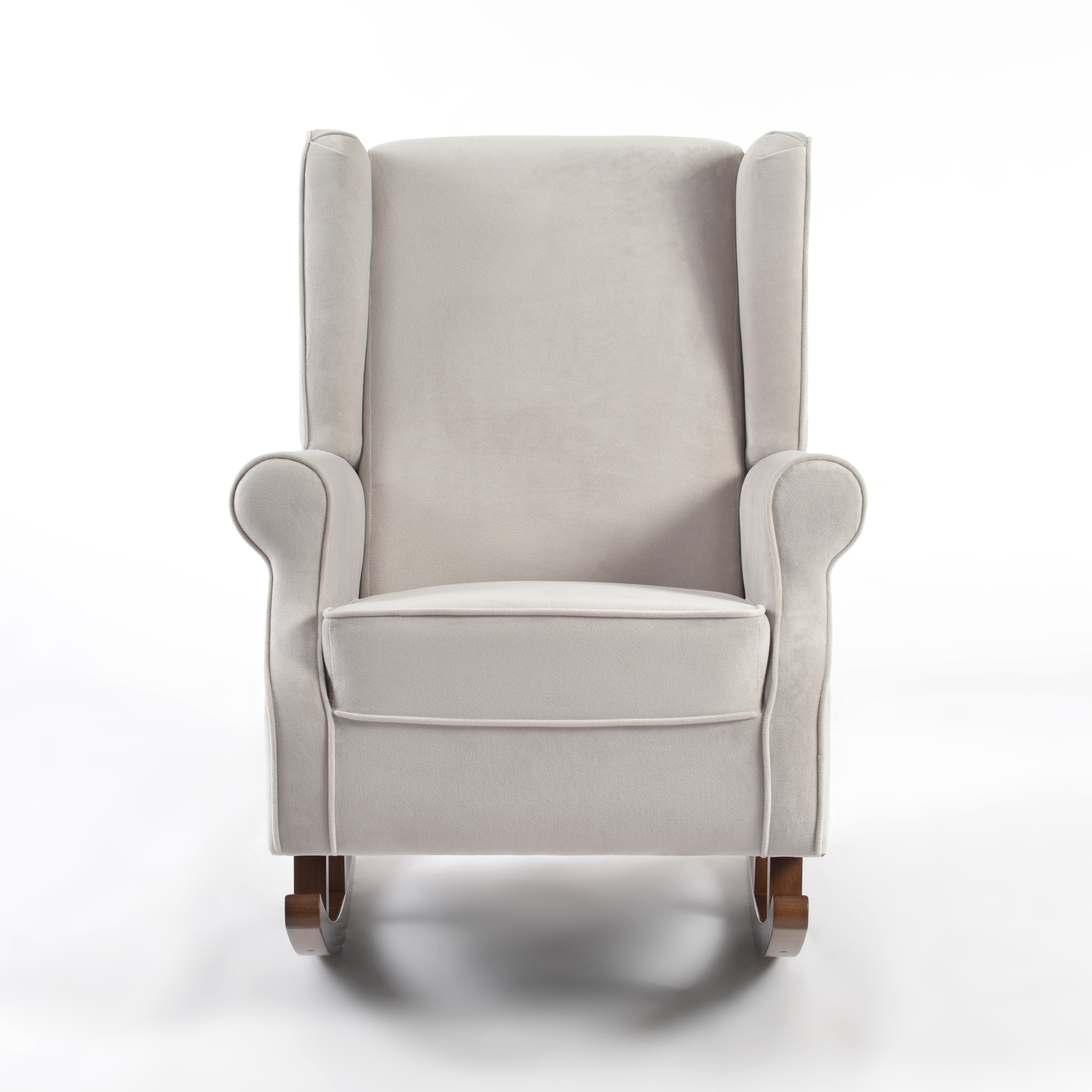 Haven Upholstered Premium Wingback Rocking Chair, High Back Accent Rocker for Nursery Living Room Bedroom, Solid Wood Curved Base (Dove Gray))