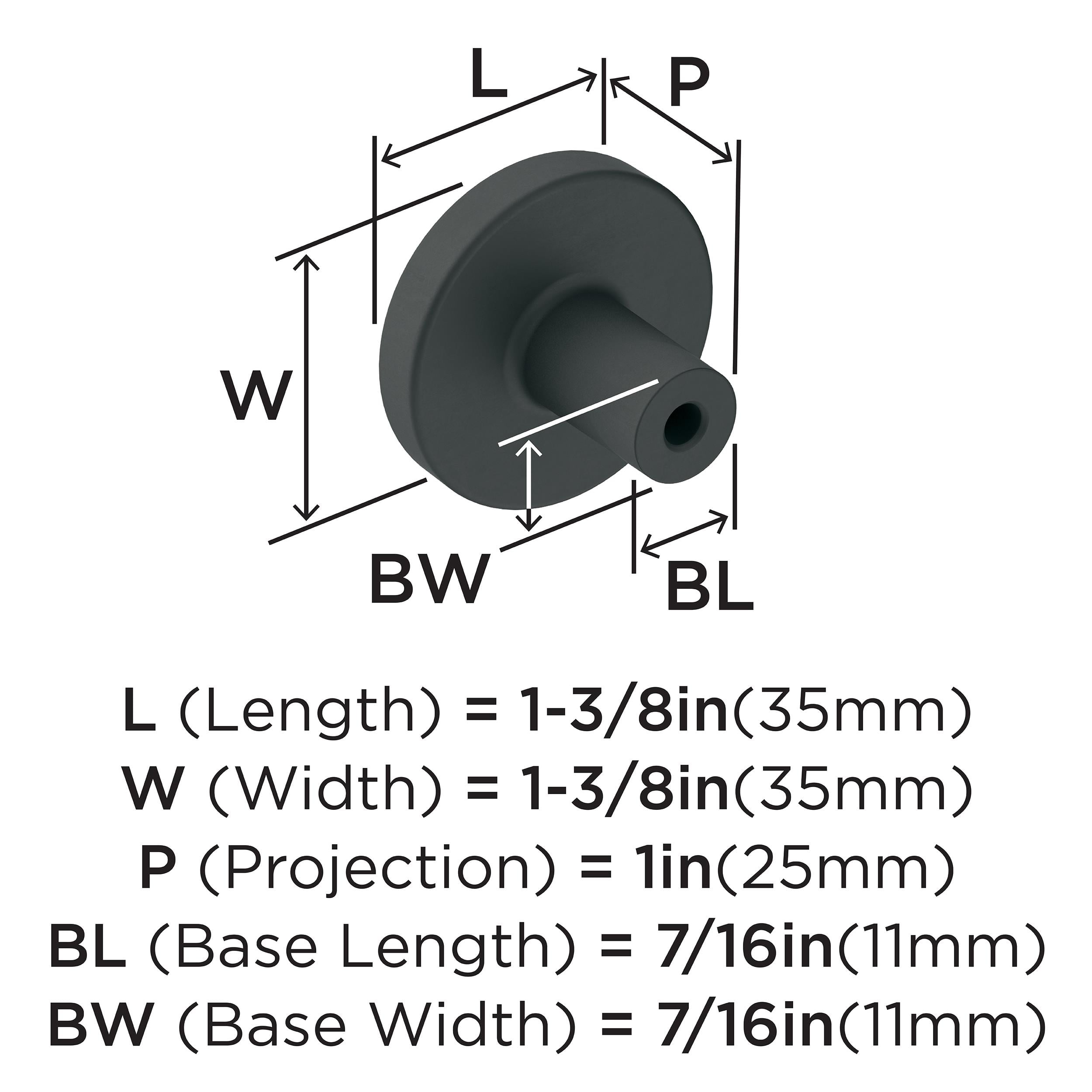 Amerock Versa 1-3/8 inch (35mm) Diameter Matte Black Cabinet Knob, 5 Pack