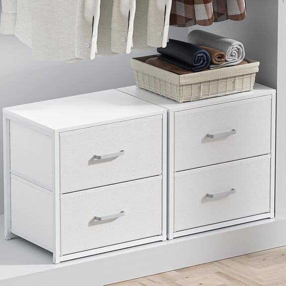 2 Pack Stackable Storage Drawers, Closet Drawers, White