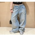 thumbnail image 4 of Girls' Jeans Embroidered Jeans Baggy Jeans Girls Girls Straight Leg Jeans with Pockets High Waisted Girls Wide Leg Pants for Girls 6-7 Years, 4 of 8
