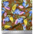thumbnail image 1 of Soimoi Japan Crepe Satin Fabric Leaves,Feather & Floral Watercolor Printed Fabric 1 Yard 42 Inch Wide, 1 of 1