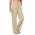 thumbnail image 2 of Roncen Women's Solid Color Elastic Waist Pants - Adjustable Drawstring Trousers with Side Pockets, 2 of 8