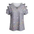 thumbnail image 2 of Orqqct Women's Butterfly Print Open Shoulder Hollow Short Sleeve T-shirt V-Neck Casual Tops, 2 of 5
