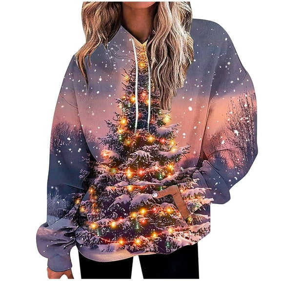Christmas Outfits for Women Oversized Sweatshirts Hoodie with Pocket Dropped Long Sleeve Baggy Hooded Xmas Tops (XL, Navy)