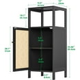 thumbnail image 3 of Bamboo Floor Rattan Cabinet, Small Bathroom Storage Organizer Rack with 1 Door and 1 Shelf, Space Saving Wood Kitchen Cupboard, Hallway Side Table, Living Room Freestanding Stand (Black), 3 of 18