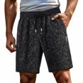 thumbnail image 2 of XFeng Men Black Embossed Jacquard Shorts Drawstring Elastic Waist Casual Knee‑Length Shorts, 2 of 7