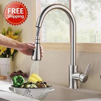 Touch Kitchen Tap Pull Out Sprayer Stainless Steel Single Handle in Brushed Gold｜Homary