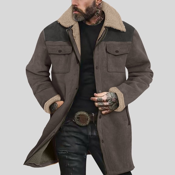Men's Jacket Men's Coat Suede Color Blocked Jacket Pocket Zipper Coat
