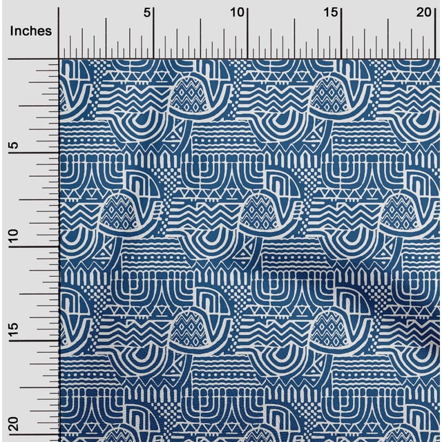 oneOone Cotton Cambric Blue Fabric Geometric African Craft Projects Decor Fabric Printed By The Yard 56 Inch Wide