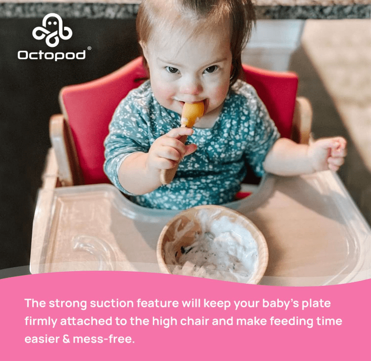 Abiie Octopod Bamboo Suction Bowl -  Baby Bowl with Suction for 4 months and up, High-Chair Bamboo Baby Plate, Mess-Free Toddler Suction Plates, Ergonomic Baby Feeding Supplies - (Grey)
