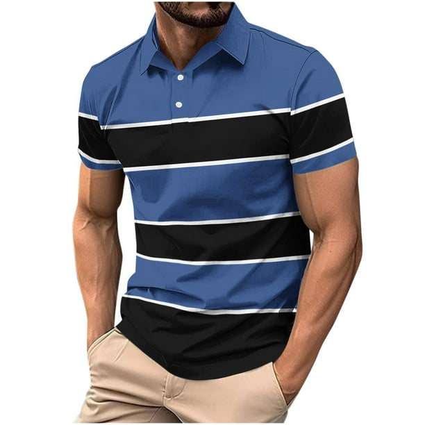 Blusa y camisa de manga corta con cuello vuelto para hombre, informal, de manga larga, con botones estampados, de poliéster