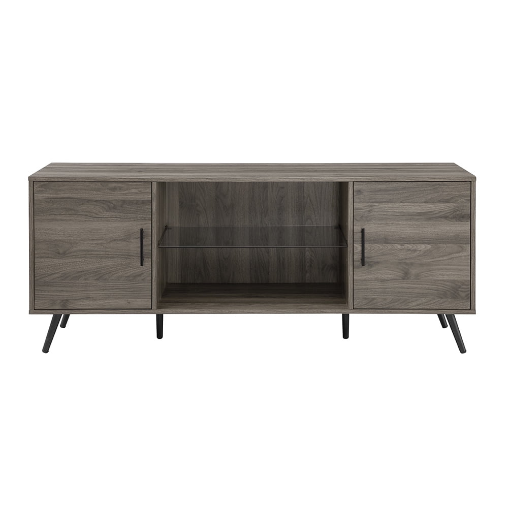 Walker Edison Mid Century 2-Door TV Stand for TVs Up to 68", Slate Grey