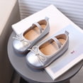 thumbnail image 2 of WUANDIXFA Toddler Girls Dress Shoes Mary Jane Flats School Uniform Oxfords Wedding Party Bow Flower Shoes Comfort Loafers (Silver, 11), 2 of 9