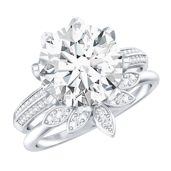 Rosec Jewels Moissanite Wedding Ring Set of 2 - Nature Inspired 4 Carat Engagement Ring with Enhancer - D-VS1 Quality Certified, 925 Sterling Silver, US 4.00