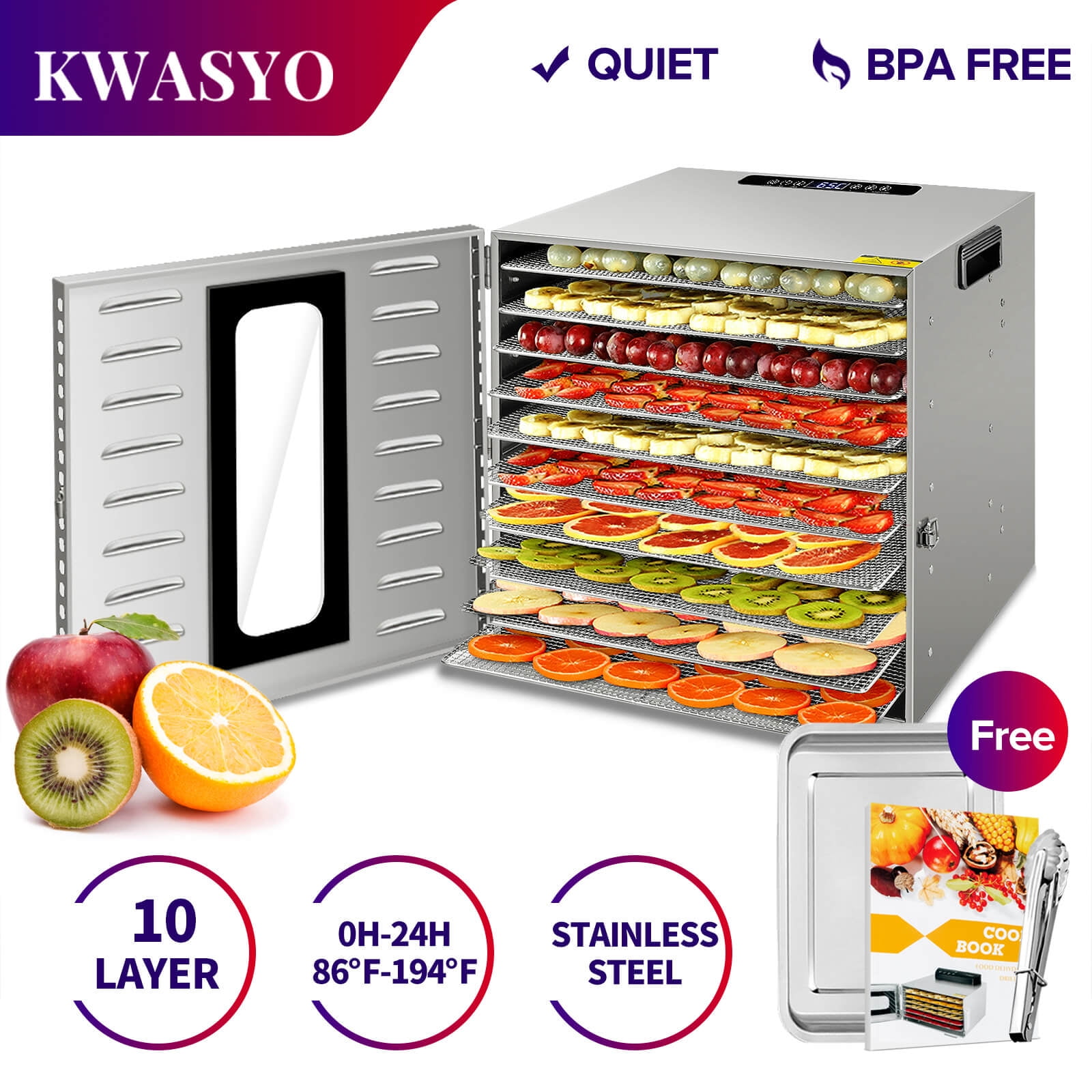 KWASYO 10 Layers Stainless Steel food dehydrator jerky maker Fruit