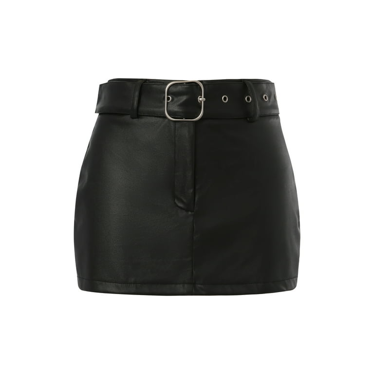 White front zip leather mini skirt cheap