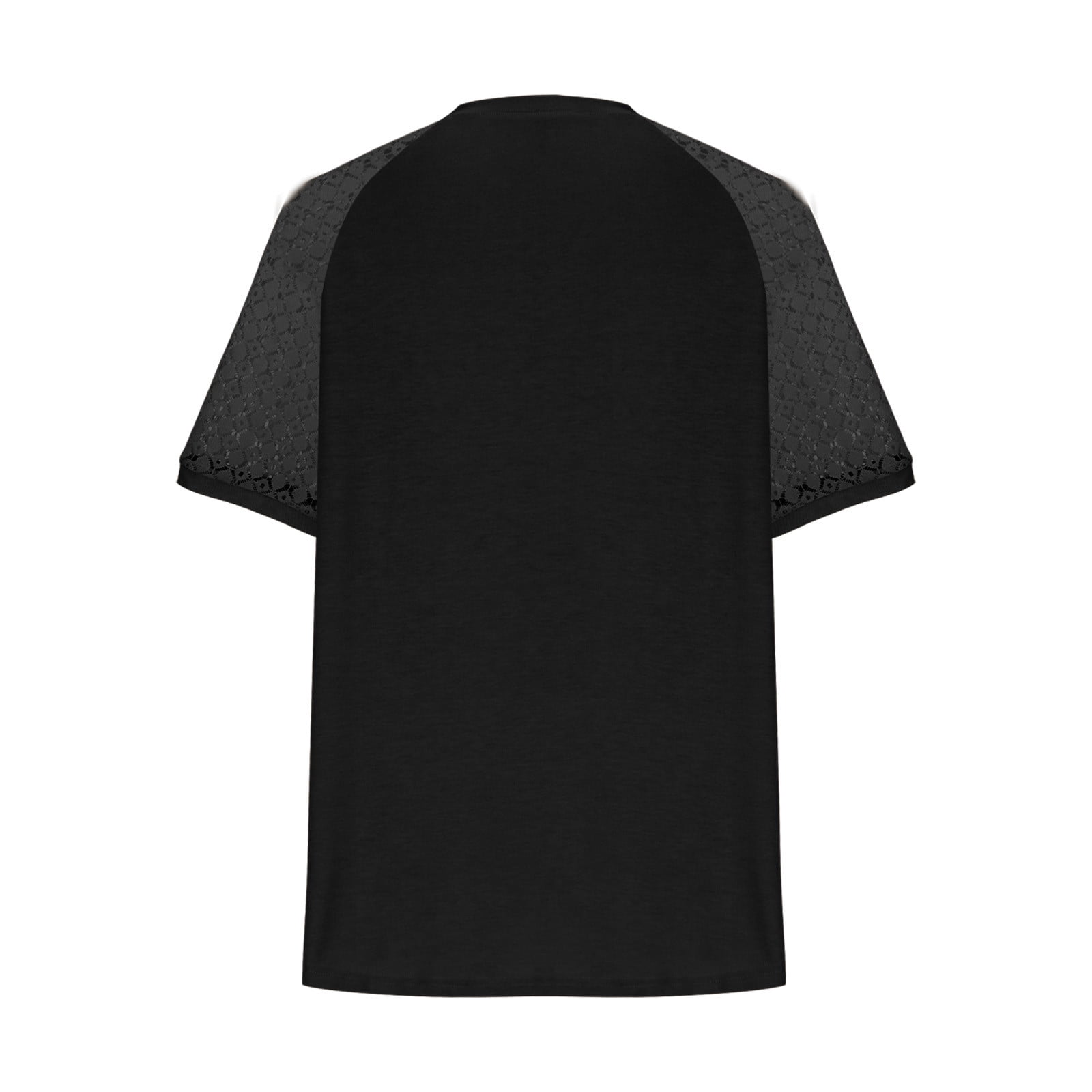ATOYSOY Women's Lace Crochet Splicing Pleated Tees Plus Size Raglan Tops Loose Tunic Round Neck Pullover Short Sleeve T Shirts Trendy Causal Workout for Girls Black