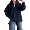 thumbnail image 2 of Suéter de Cuello Alto y Larga para Mujer con Cremallera, Jersey Informal de Punto Acanalado para Otoño e Invierno. Azul Marino XL, 2 of 8