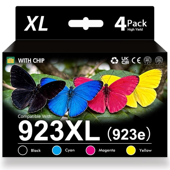 Compatible for HP 923 923E Ink Cartridges (With Chip) OfficeJet Pro 8130 8135e 8138e 8139e 8120 8122e OfficeJet 8124e 8125e 8132e 8134e Printer 923XL Combo Pack, Pack of 4
