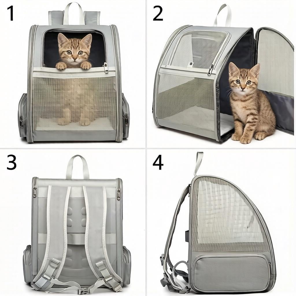 Pet Backpack Carrier for Small Dogs & Cats | Up to 15lbs Capacity | Foldable with Breathable Mesh Windows | Ideal for Travel, Hiking & Outdoor Adventures（Gray）