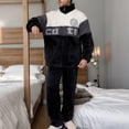 thumbnail image 2 of DHFJKG Winter Fluffy Pajama Set For Men Thickened Thermal Loungewear Long Sleeve Stand Collar Zipper Outwear Loose Fit Pants PJ 2 Piece Set Cozy Homewear, 2 of 5