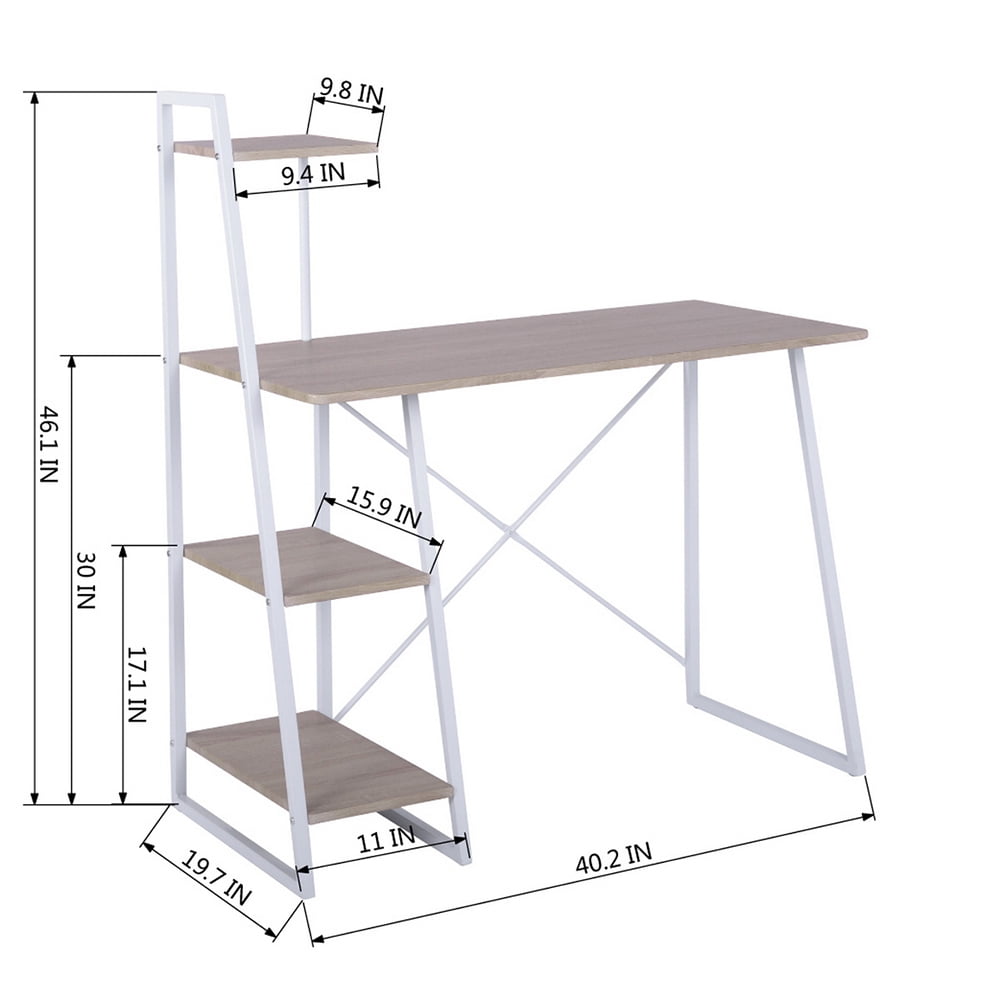 Classic Home Office Computer Desk with Shelves, Home Office Small Space Writing Desk, Oak White Classic Home Office Computer Desk with Shelves, Home Office Small Space Writing Desk, Oak White