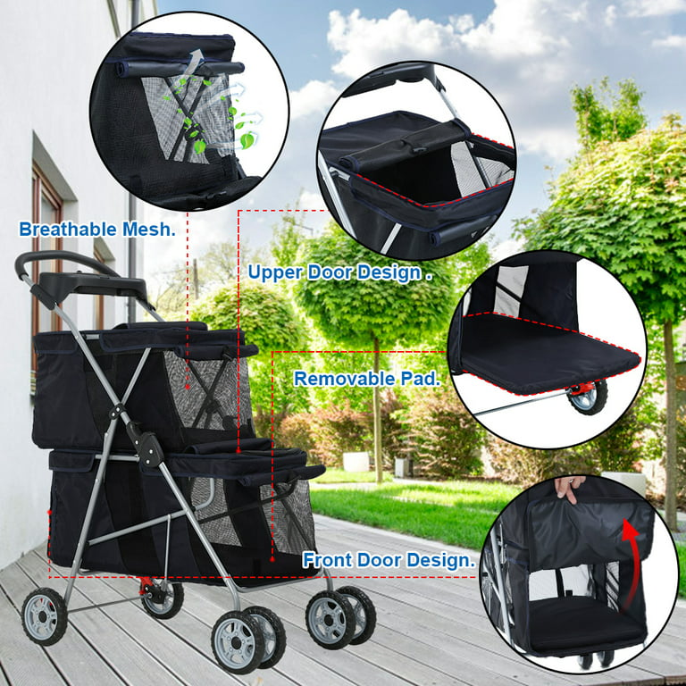 4 Wheel Lightweight Pet Stroller Outdoor Portable Foldable Cart