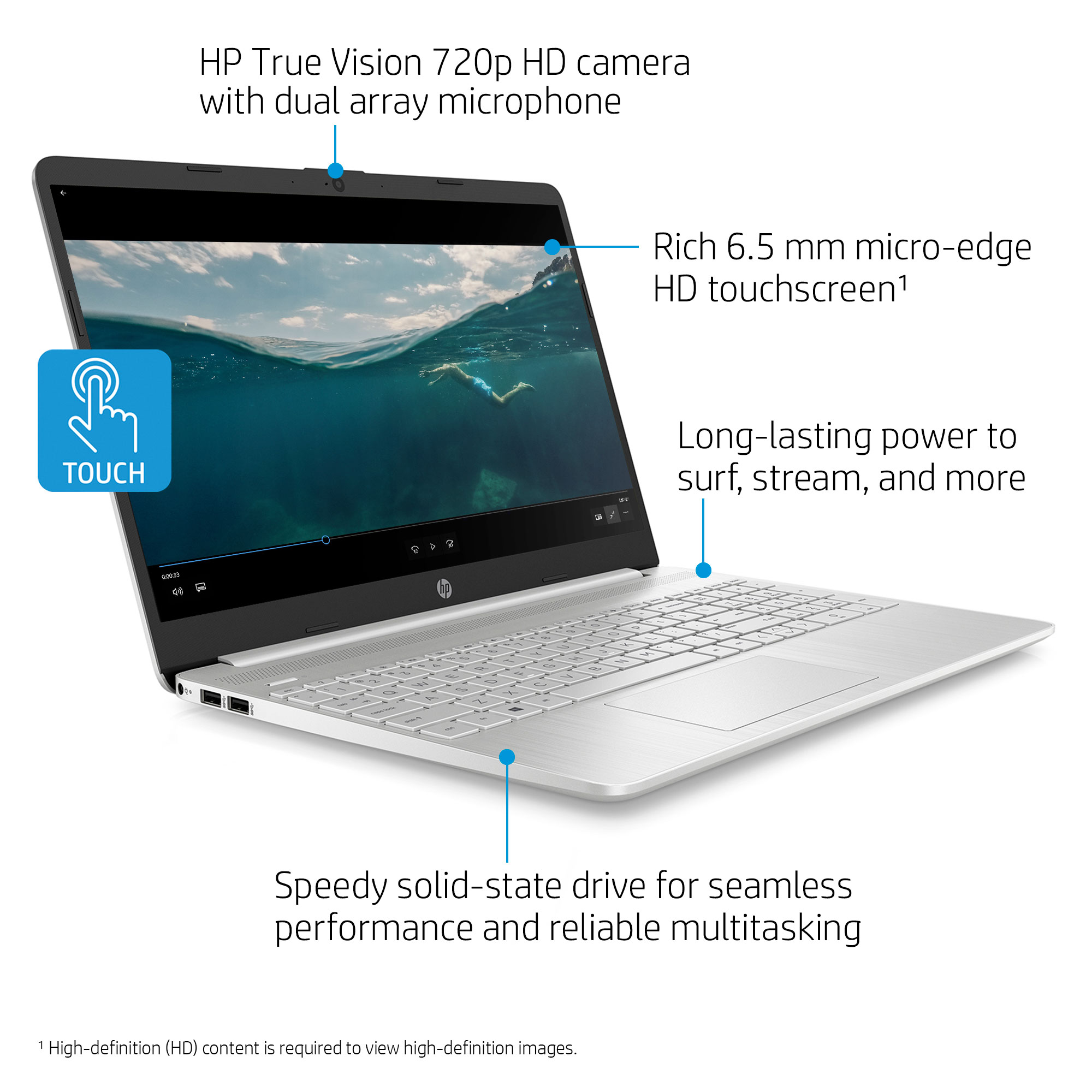 HP 15” i3 TOUCH-SILVER