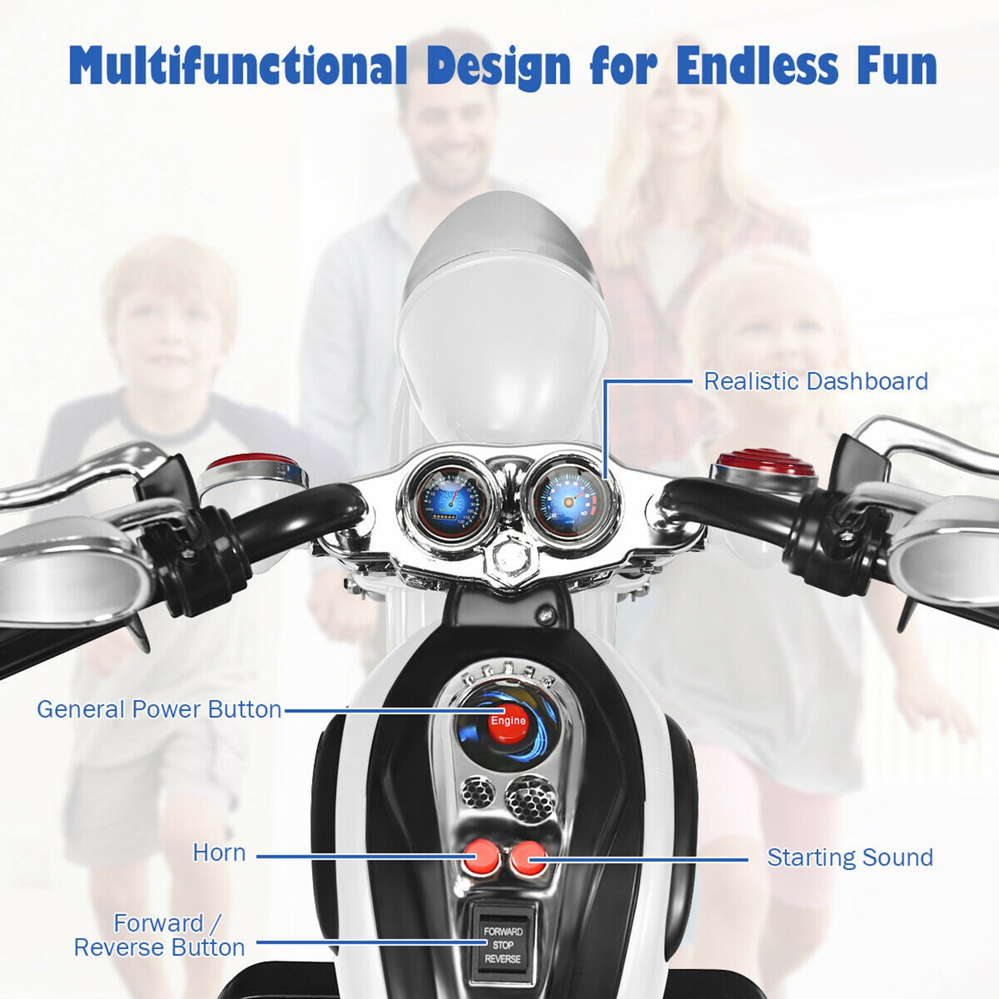 Gymax 6V Kids Ride On Chopper Motorcycle 3 Wheel Trike with Headlight White