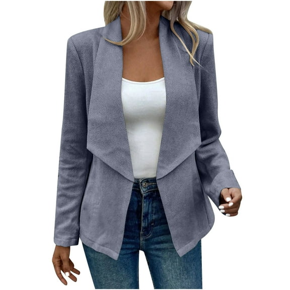 YUGYXL Womens Fall Winter Wool Blend Casual Business Blazer Jacket Lapel Collar Dressy Work Coat Fashion Trendy Cardigan Blue M