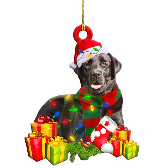 LSLJS Christmas Puppy Pendant,Christmas Decorations,Cute Christmas Flat Dog Pattern with Red Hat Car Rearview Mirror Pendant,Christmas Tree Hanging Ornaments Christmas Gifts Car Backpack Hanger