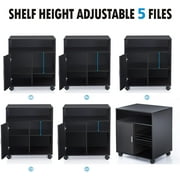 FITUEYES Printer Stand with Storage Adjustable Shelves, Wood Mobile Cart with Door, Rolling File Cabinet on Wheels for Home Office, Black