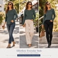 thumbnail image 7 of Women's Long Sleeve Ribbed Knit Tops Crew Neck Lace Crochet Casual Tunic Shirts for Fall Daily Work Wear, 7 of 7