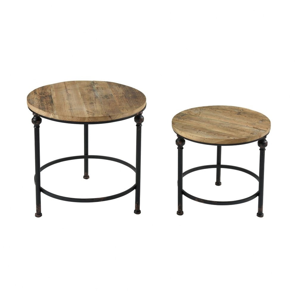 Round End Side Table Set Of2 In Salvaged Grey Oak Bronze Finish With 3 Legs Walmart Canada