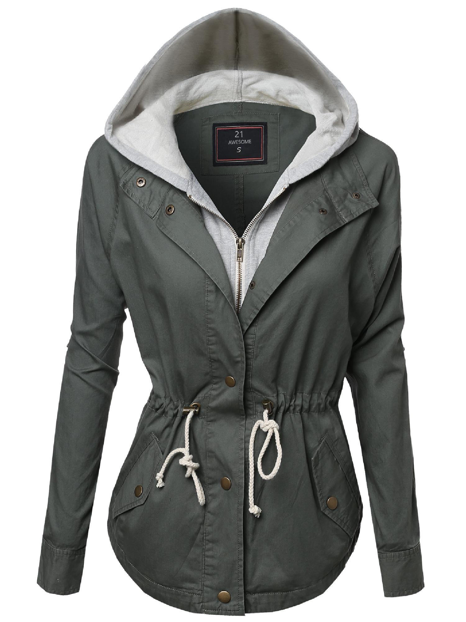 FashionOutfit Women's Hooded Drawstring Military Jacket Parka Coat Outerwear