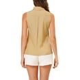 thumbnail image 3 of INSPIRE CHIC Chemise Sans Manches à Col Pointu à Simple Boutonnage pour Femme P Beige, 3 of 6