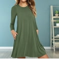 thumbnail image 2 of Aoochasliy Ladies Tops Long Sleeve Clothes Ladies Trendy Casual Long Sleeve Pure Color Loose T-shirt Dress with Pockets, 2 of 5