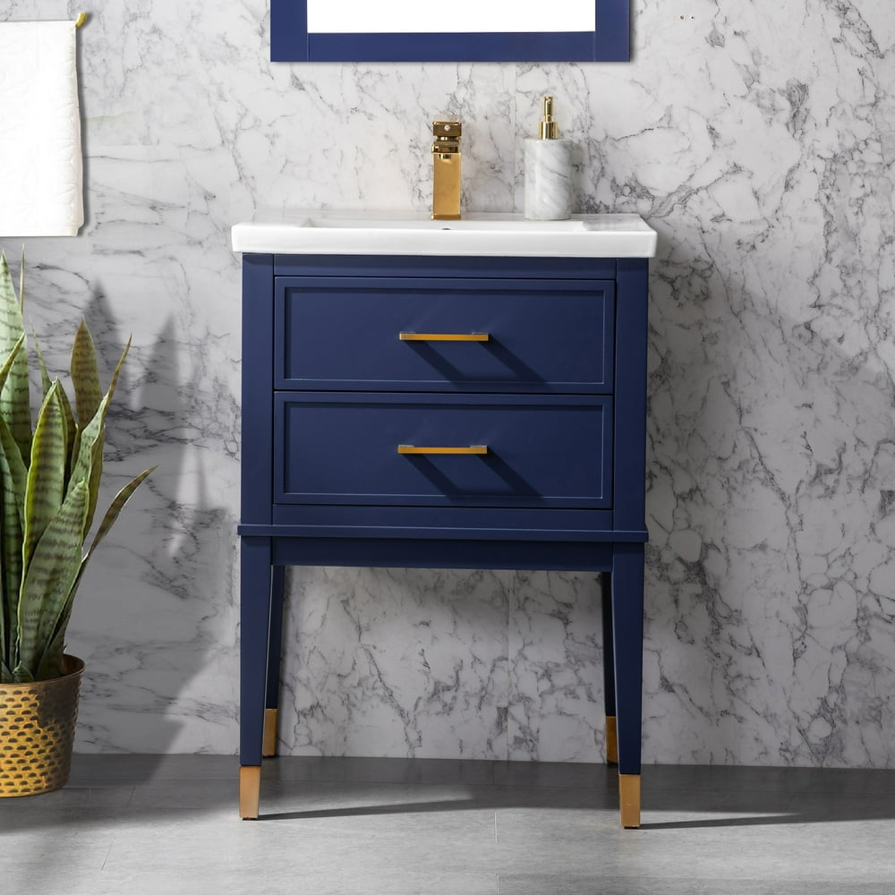 Clara 24" Single Bathroom Vanity with Porcelain Top Blue Walmart