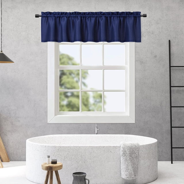 2 Pack Waterproof Waffle Weave Window Valances - Textured Modern Café Curtains for Kitchen or Bathroom - Rod Pocket, Easy Care, Water Resistant, Privacy Short Curtain, High-Quality Polyester, 60" x 15