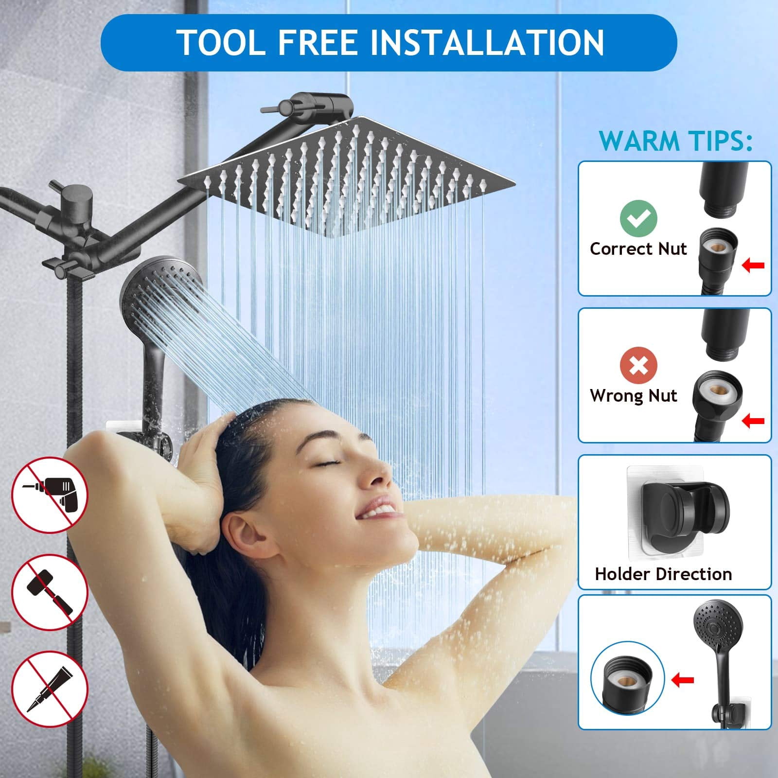 8" Showerhead Set Matte Black Multi-Use Bath Accessory