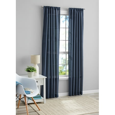 Mainstays Tille Solid Color Light Filtering Rod Pocket Curtain Panel Pair, Set of 2, Blue, 37 x 95