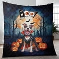 thumbnail image 4 of Happy Halloween Vampire Pitbull BOO with Pumpkins Fun and Spooky Quilt Blanket Terrier Dog Lover Cozy Comforter Throw Blanket - 00018, 4 of 5