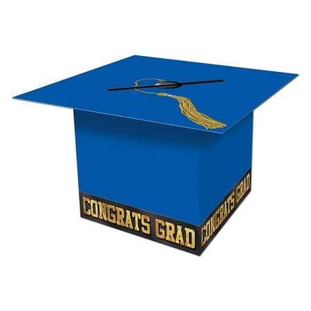 Grad Cap Card Box 8.5" X 8.5" Blue (1 Per Package) - 6 Pack