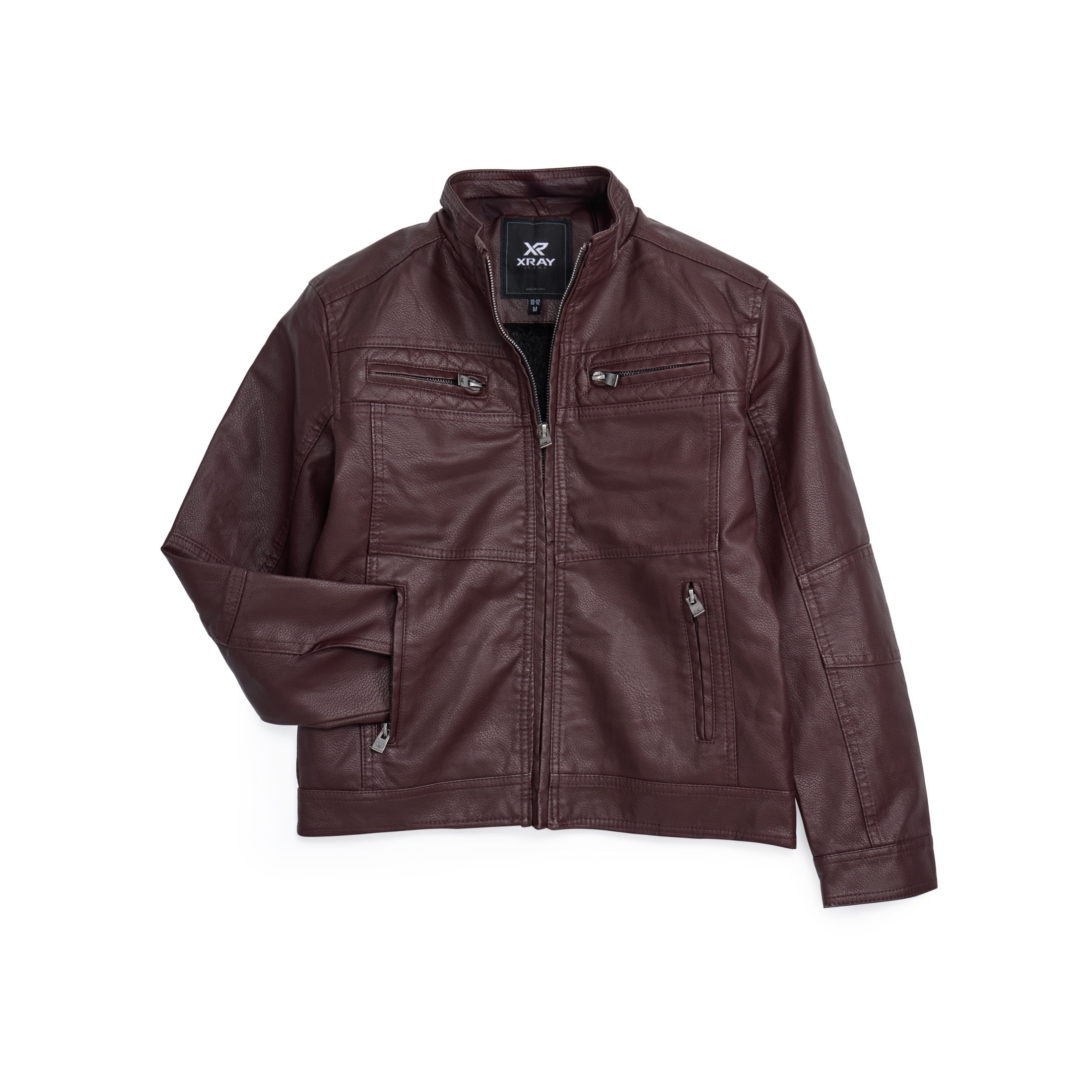 X RAY Teen Faux Leather Jacket for Fall & Winter (S - XL), Kids Outerwear Coat, Motorcycle PU Leather Jacket for Boys, Burgundy, XL