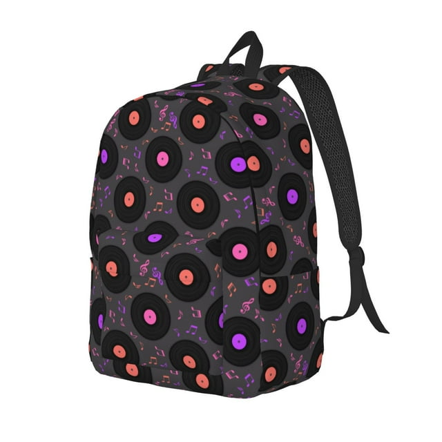 Xecao Vinyl Records Musical Notes Pattern Laptop Backpack for Women and men Travel Canvas Backpack for Women Aesthetic Backpack for School-Medium