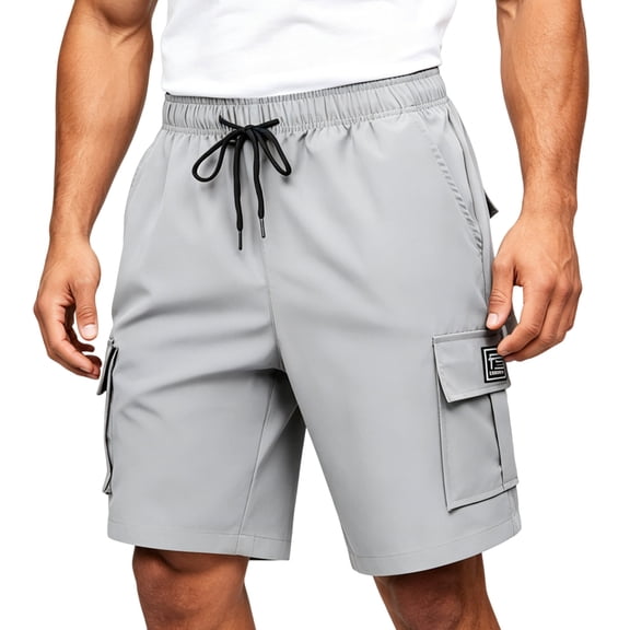 Mens Cargo Shorts Elastic Waist 7 Inch Inseam Knee Length Cargo Shorts Multiple Pockets Lightweight Summer Gym Workout Pants